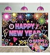 Happy New Year Backdrop 6x4FT 2025 Glitter Neon New Years Eve Photography Background for NYE Deco...