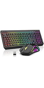 RedThunder K20 Rechargeable Wireless Gaming Keyboard and Mouse Set, QWERTZ DE Layout, RGB Rear
