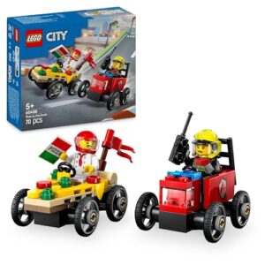 LEGO City Pizza vs. Fire Truck Race Car Pack Toy - Soapbox Car Toys for 5+ Year Old Boys & Girls - Fun Holiday or Birthday Gifts - Vehicle Set Includes 2 Minifigures - 60458