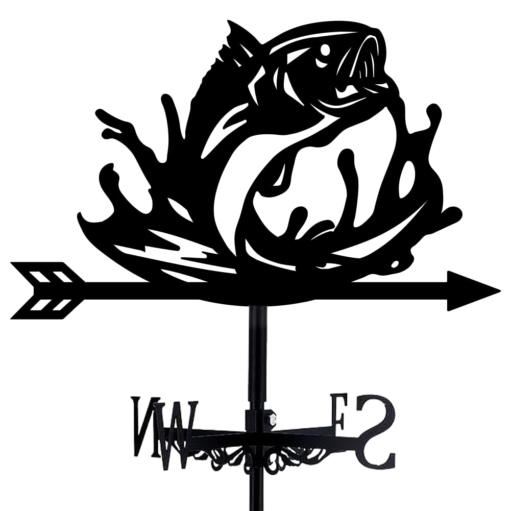 INFUNLY Fish Weather Vane Vintage Black Fish Weather Vane Animal Metal Weather Vane Fish Wind Vane Hollow Wind Direction Indicator for Outdoor Garden Roof Paddock Decor 13.78"x10.63"/35CMx27CM