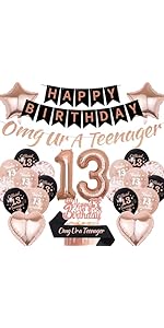 13th Birthday Decorations Girls Balloons - 26 Pcs Rose Gold Omg Ur A Teenager Letter Banner Happy...