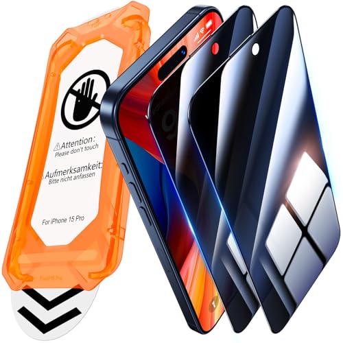 UniqueMe for iPhone 15 Pro Privacy Screen Protector - 2 Pack [ Anti Spy ] [Automatic Dust Removal] 6.1 inch 9H Full Coverage Tempered Glass Flim Bubble-Free Case Friendly