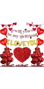 Will You Be My Girlfriend - 534 Pcs Balloons Decorations Banner I Love You Foil Heart Latex Foil ...