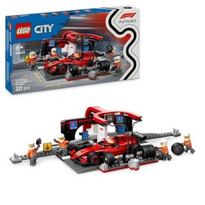 LEGO City F1 Pit Stop & Pit Crew with Ferrari Car Toy - Formula 1 Set incl. a Driver Minifigure