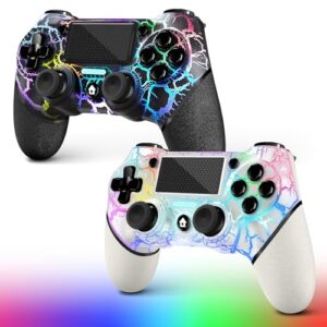 AceGamer 2 Pack Wireless Controller for PS4，Game Controller for PS4/Pro/Slim/PC，Gamepad Joystick with Turbo/Back Button/Dual Vibration/6-Axis Gyro Sensor/Touch Panel (White and Black Crack)