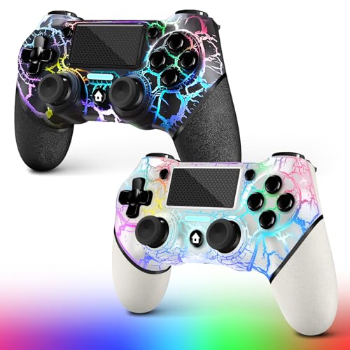 AceGamer 2 Pack Wireless Controller for PS4,Game Controller for PS4/Pro/Slim/PC,Gamepad Joystick with Turbo/Back Button/Dual Vibration/6-Axis Gyro Sensor/Touch Panel (White and Black Crack)
