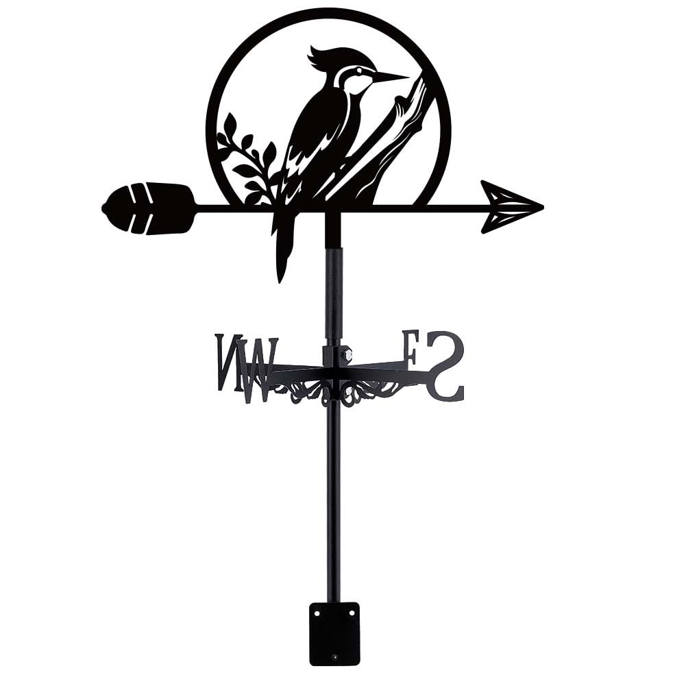 SUPERDANT Woodpecker Weather Vane Bird Weathervane Animal Metal Weathervanes Black Wind Vanes Wind Direction Indicators for Garden Roof Sheds Farmhouse Yard Outdoor Decoratio
