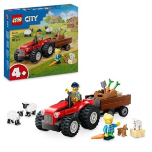 LEGO City Red Farm Tractor with Trailer & Sheep Toy Set - Playset with Animal Figures - Montessori Toys for 4+ Year Old Boys & Girls - Early Learning Gifts - 60461