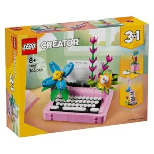 LEGO Creator 3in1 Typewriter with Flowers Toy - Transforms into a Keytar Model or a Flowerpot with Pen & Notebook - Building Set for 8+ Year Old Girls & Boys - Creative Birthday Gift - 31169