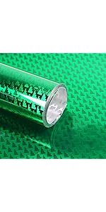 PVUEL Green Carbon Fiber Vinyl Wrap, High Gloss Car Wrap Film, Forged Chrome Aircraft Pattern Aut...