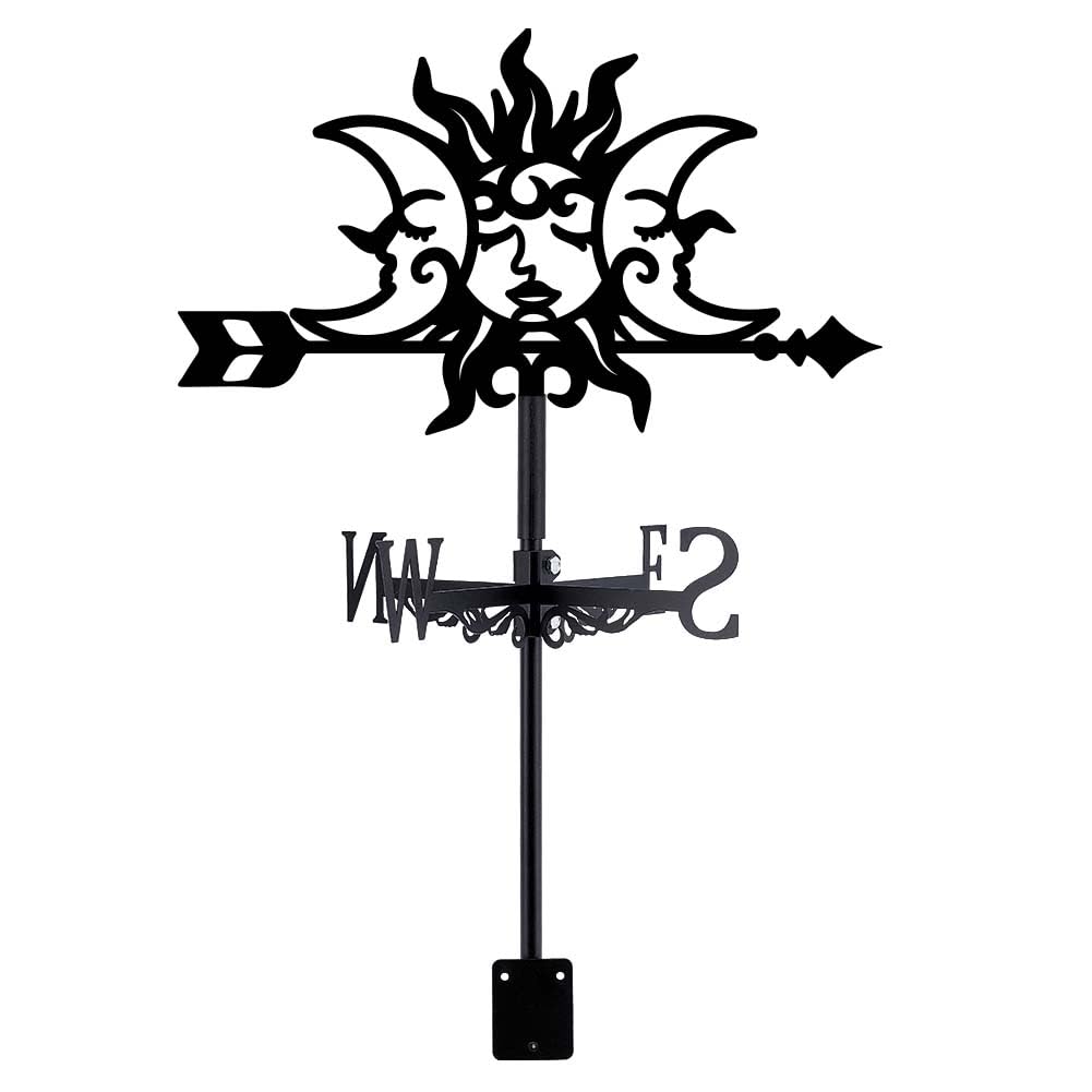 SUPERDANT Sun and Moon Face Weather Vane Sun Moon Metal Weathervane Wind Direction Wind Direction Indicators Black Metal Wind Vanes Signs for Roof Mount Farmhouse Ourdoor Decoratio