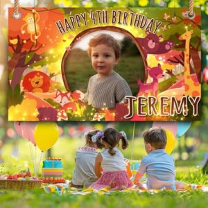 Personalised Birthday Backdrop Background Photo Banner farm land animal balloon Fabric kids girl boy children Party Poster Decorations
