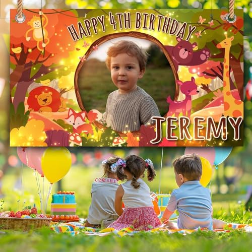Personalised Birthday Backdrop Background Photo Banner farm land animal balloon Fabric kids girl boy children Party Poster Decorations