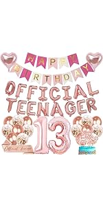 13th Birthday Decorations Balloon Banner - 39Pcs Rose Gold Girls Party Decoration Including Offic...