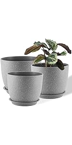FORAGIFT 25/23/20cm Plant Pots Indoor, 3 Pack Modern Decorative Plastic Planters with Drainage Ho...
