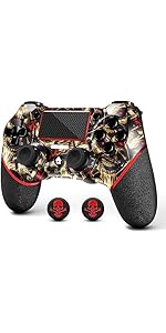 AceGamer Wireless Game Controller for PS4, Custom Golden Skull Design with Anti-Slip Grip,Compati...