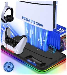Enhance RGB LED PS5 Stand and PS5 Cooling Station with Dual Controller Charging