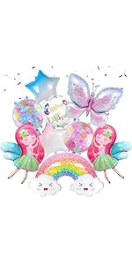 Fairy Party Decorations Birthday Balloon, Fairy Party Supplies Includes Star Butterfly Rainbow Cl...