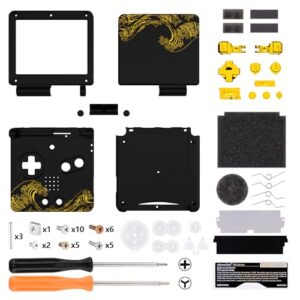 IPS Ready Upgraded eXtremeRate Custom Replacement Housing Shell for Gameboy Advance SP GBA SP – The Great GOLDEN Wave Off Kanagawa - Black Compatible with Both IPS & Standard LCD – No Console & Scree