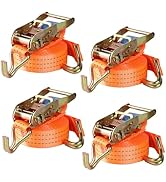 Pamatio Pack of 4 1000 kg Ratchet Straps With J-Hooks, 4m Long, 25mm Wide, For Trailers, Cars, Mo...