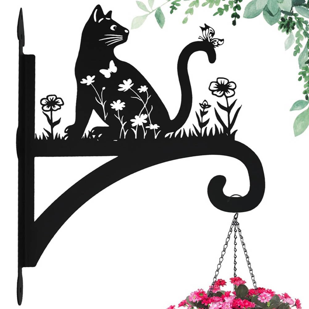 HTU Outdoor Hanging Basket Brackets Metal Hanging Plant Bracket Garden Hooks Decorative Brackets with Screws Artistic Wall Planter Hanger for Bird Feeders Lanterns Potted Brackets