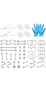 NIUSIMAN Mixed Piercing Kit,Piercing Kits for All Piercings Stainless Steel 14G 16G 18G 20G Nose ...