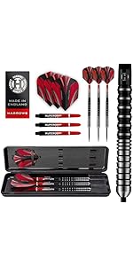 Harrows Predator 90% Tungsten Steel Tip Darts Set 22g, 23g, 24g &25g - Includes Ultra Traction Gr...