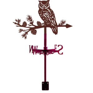 SUPERDANT Owl Weather Vane for Roof Mount Vintage Animal Garden Stake Decorative Weathervane Metal Wind Direction Indicator Wind Vane Sign for Farmhouse Yard Outdoor Barn Sheds Patio Copper Red