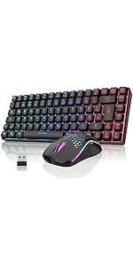 RedThunder K84 Wireless Gaming Keyboard and Mouse Set, QWERTZ DE Layout, Rechargeable Compact.
