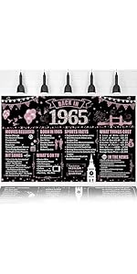60th Birthday Pink Party Decoration, Back in 1965 Happy Birthday Banner Background Party Poster S...