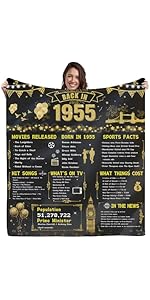 70th Birthday Gifts for Women Men, 60×50 Inch 70th Wedding Anniversary Golden Soft Flannel Blanke...