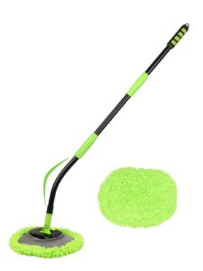 Curved Car Wash Brush Mop 47" with Long Handle Sturdy Metal Pole 3 Grip Points Washing Wand Auto Cleaning Tool Kit Scratch-Free Chenille Microfiber Soft Duster for Cars RV SUV Truck Caravan Van Window