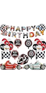 Race Car Birthday Party Decorations - Boy Racing Car Themed Balloons Banners Decoration Set Happy...