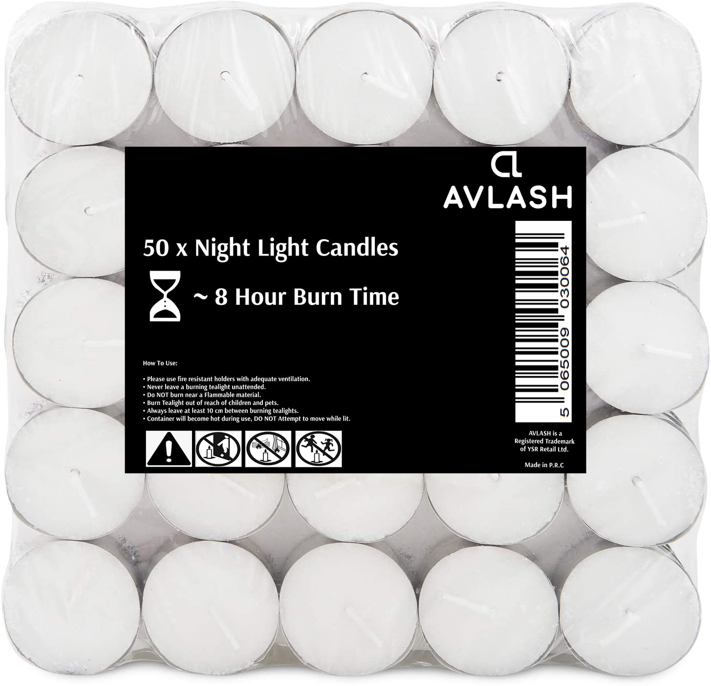 Avlash ® 8 Hour Tea Light Candles Pack of 50-8 Hour Burn Time - Shrink Wrapped
