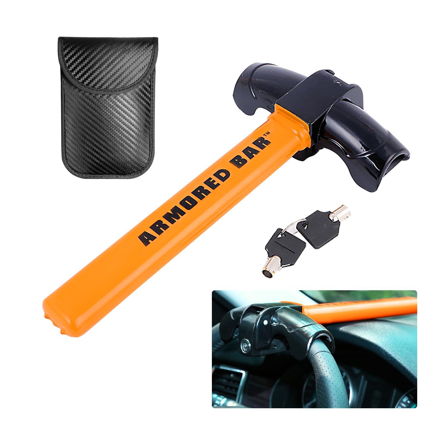 Universal Heavy Duty Car Steering Wheel Lock - Anti-Theft T-Bar Design - High Visibility