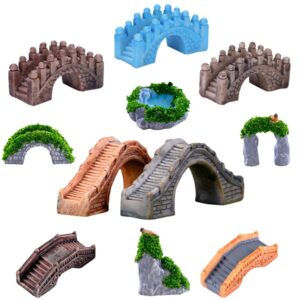 Fairy Garden Bridge 11 Pack Mini Bridge for Fairy Garden Accessories Little Bridge Miniatures Figures Fairy Garden Kits Ornaments Tiny Resin Statues Terrarium Accessories Valentine's Day Gifts Brow