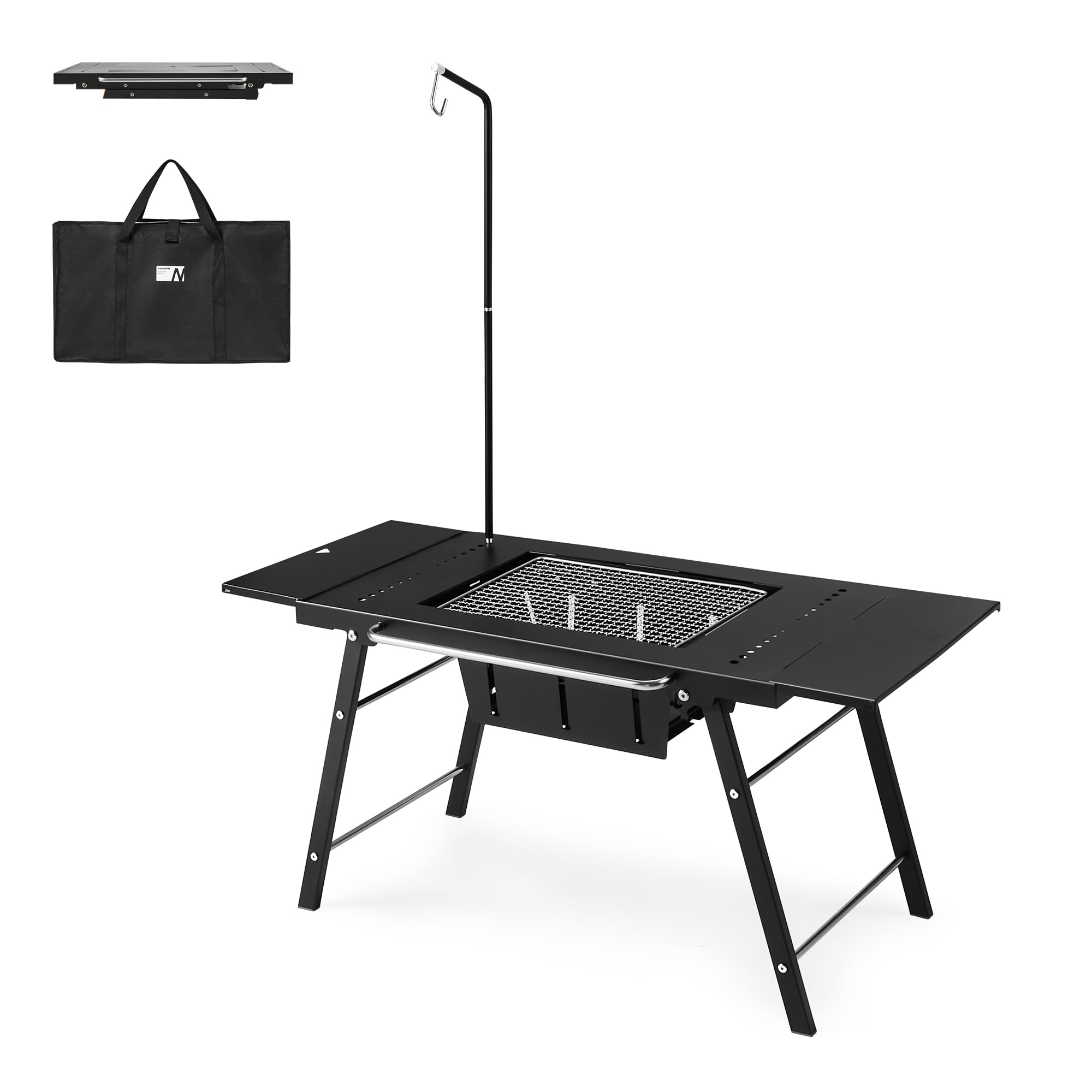 Naturehike Portable bbq Barbeque Grill Outdoor IGT Table with Charcoal Grill Folding Camping Table with Table Extension and Lantern Stand