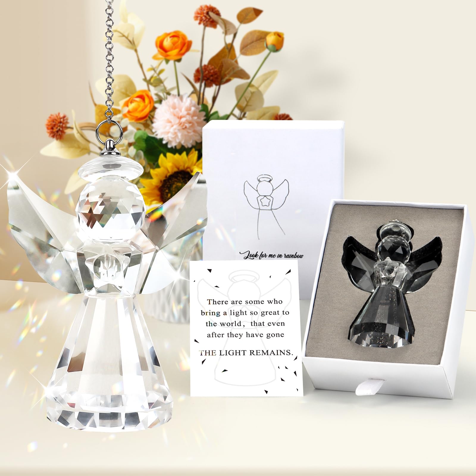 Topsky Memorial Gifts - Crystal Angel Suncatcher - Rainbow Maker Pendant - Unique Sympathy Gifts for Loss of Loved One - Window Hanging Ornament - Bereavement Gifts Se