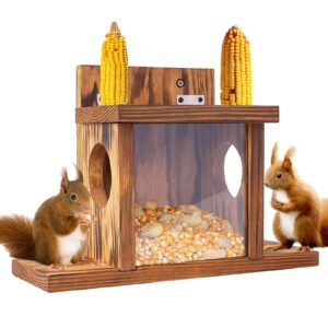 MEETOZ Carbonized Wooden Squirrel Feeder for Outside