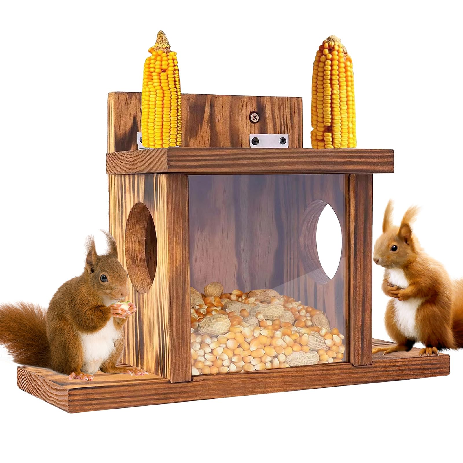 MEETOZ Carbonized Wooden Squirrel Feeder for Outside