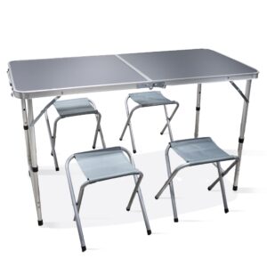 DIVCHI Folding Table With 4 Chairs Multipurpose Heavy Duty Portable Table & Chair Stool Set For Camping BBQ Catering Picnic Indoor Outdoors Garden Parties