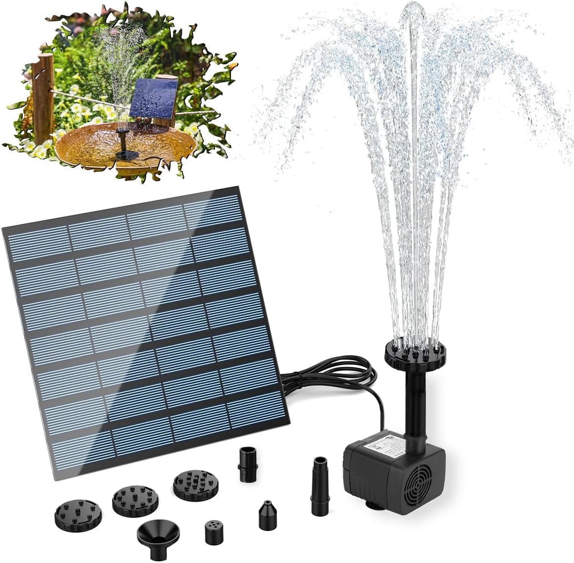 Refein Solar Powered Bird Bath Fountain Pump