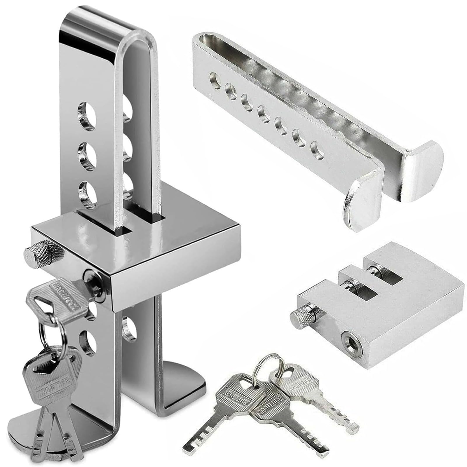 Car Pedal Lock Anti-Theft Car Brake Clutch Lock Vehicle Safety Security Devices Stainless Steel Adjustable 9 Holes Lock Car Security Locking Device for Car Van Truck SUV with 3 Copper Keys