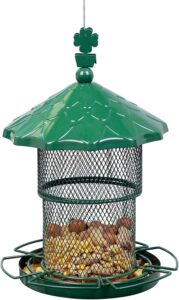 Metal Bird Feeder Tube Hanging Wild Bird Seed Feeder Squirrel Proof (Green)