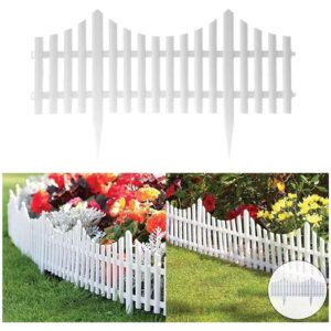 White Plastic Wooden Effect Lawn Border Edge Fence – 10pcs Interlocking Garden Picket Edging Panels for Borders