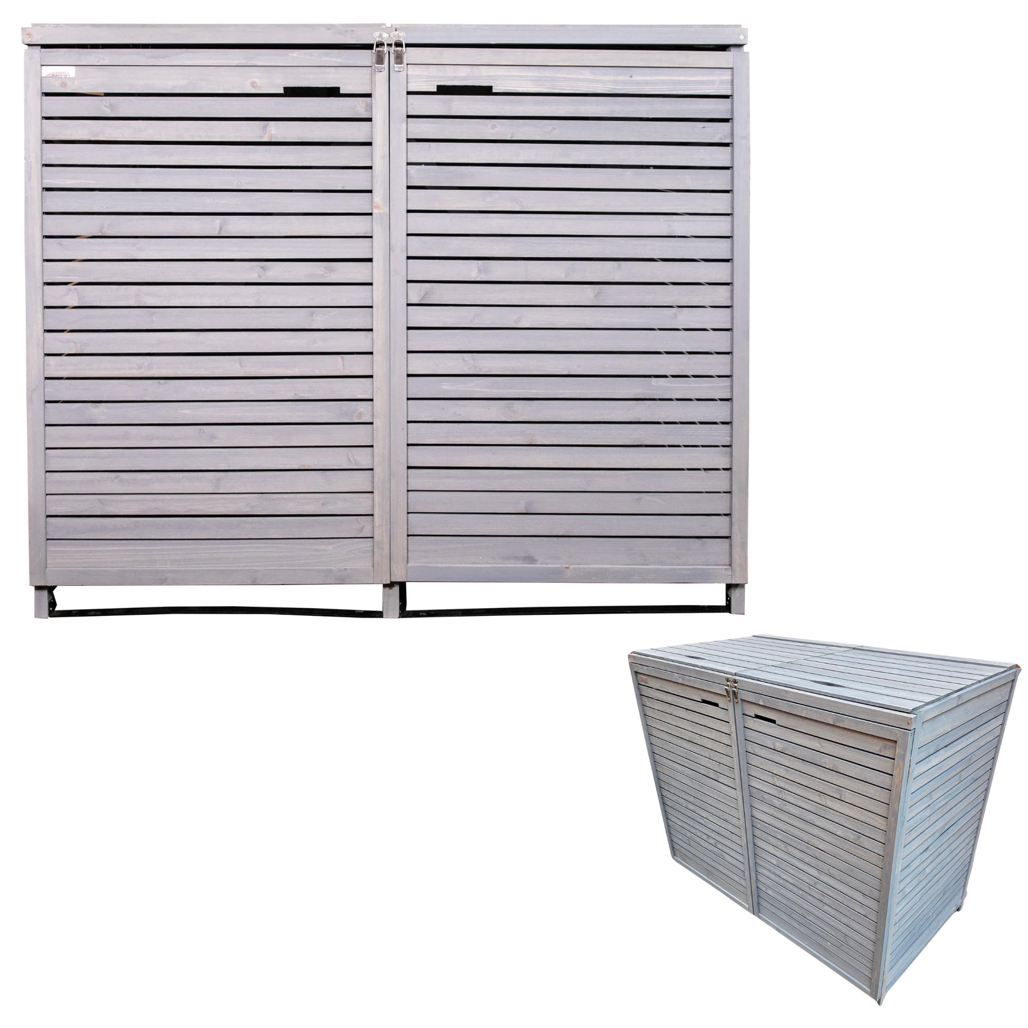 1.35m x 1.14m Large Grey Wooden Outdoor Garden Double Wheelie Bin Store Storage for 2 Bins