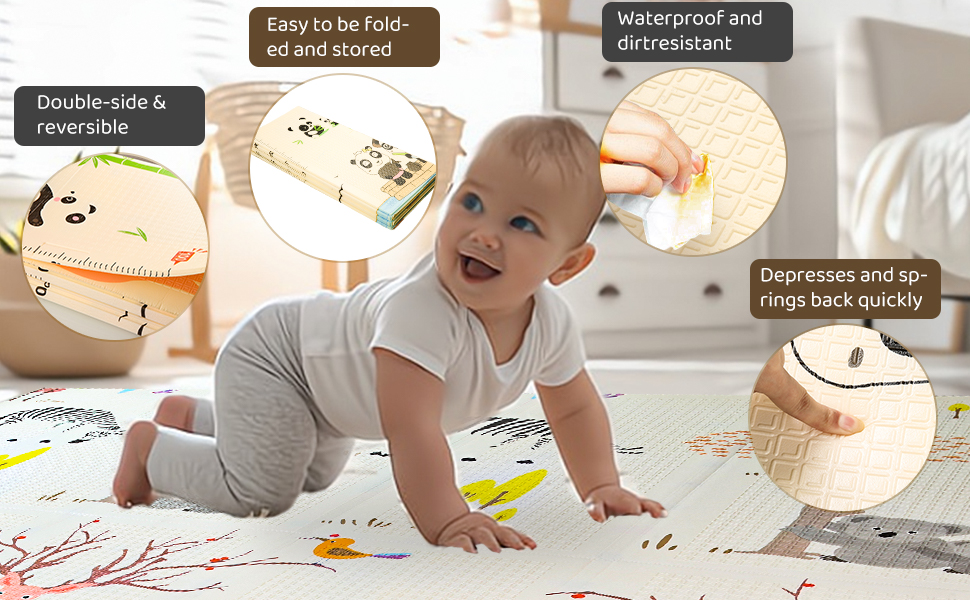 Foldable Baby Play Mat,Large Thick Playmat Double-Sided,Baby Crawling Mat