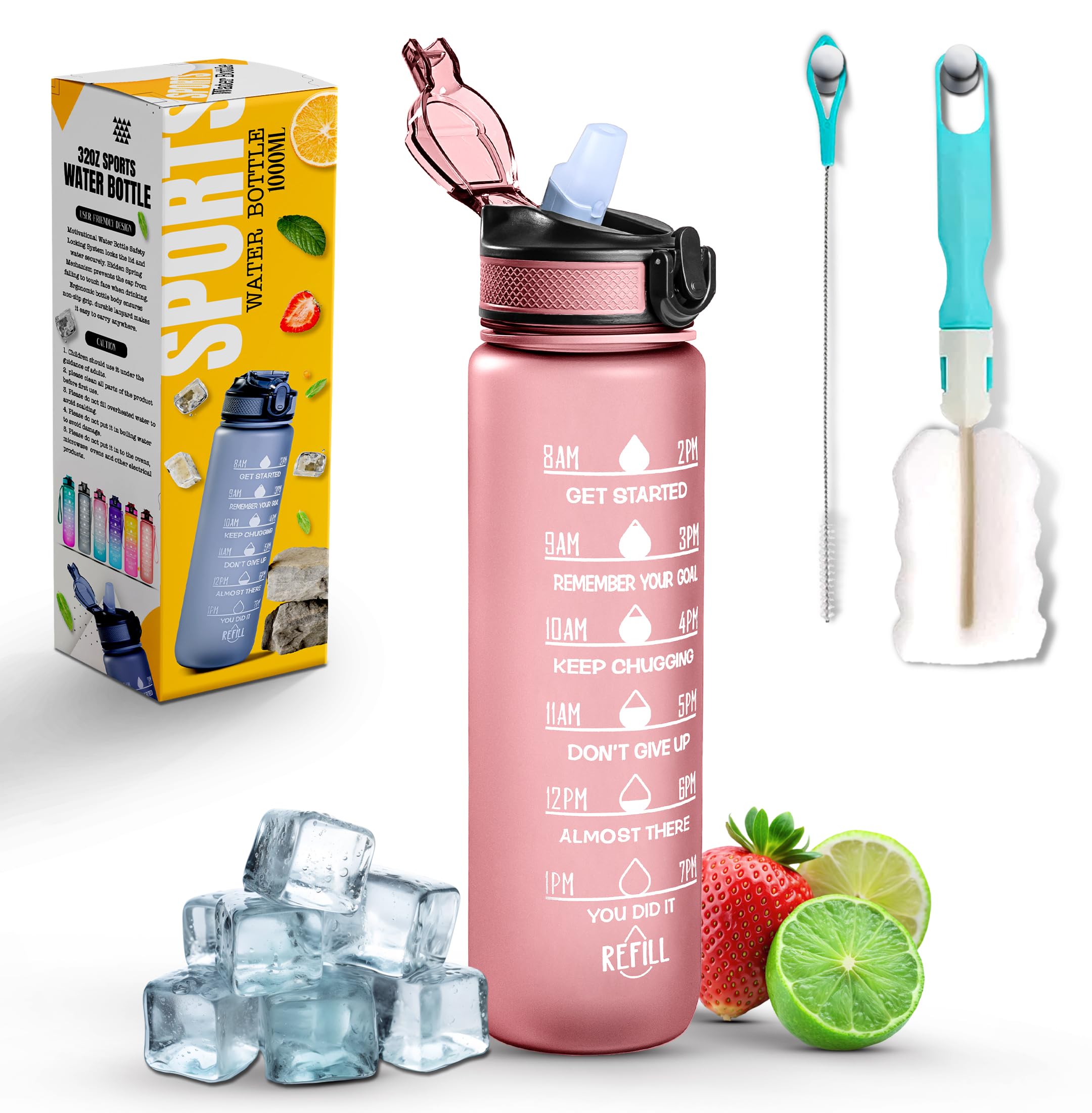 K-MART Sports Water Bottle with Straw and Time Marking
