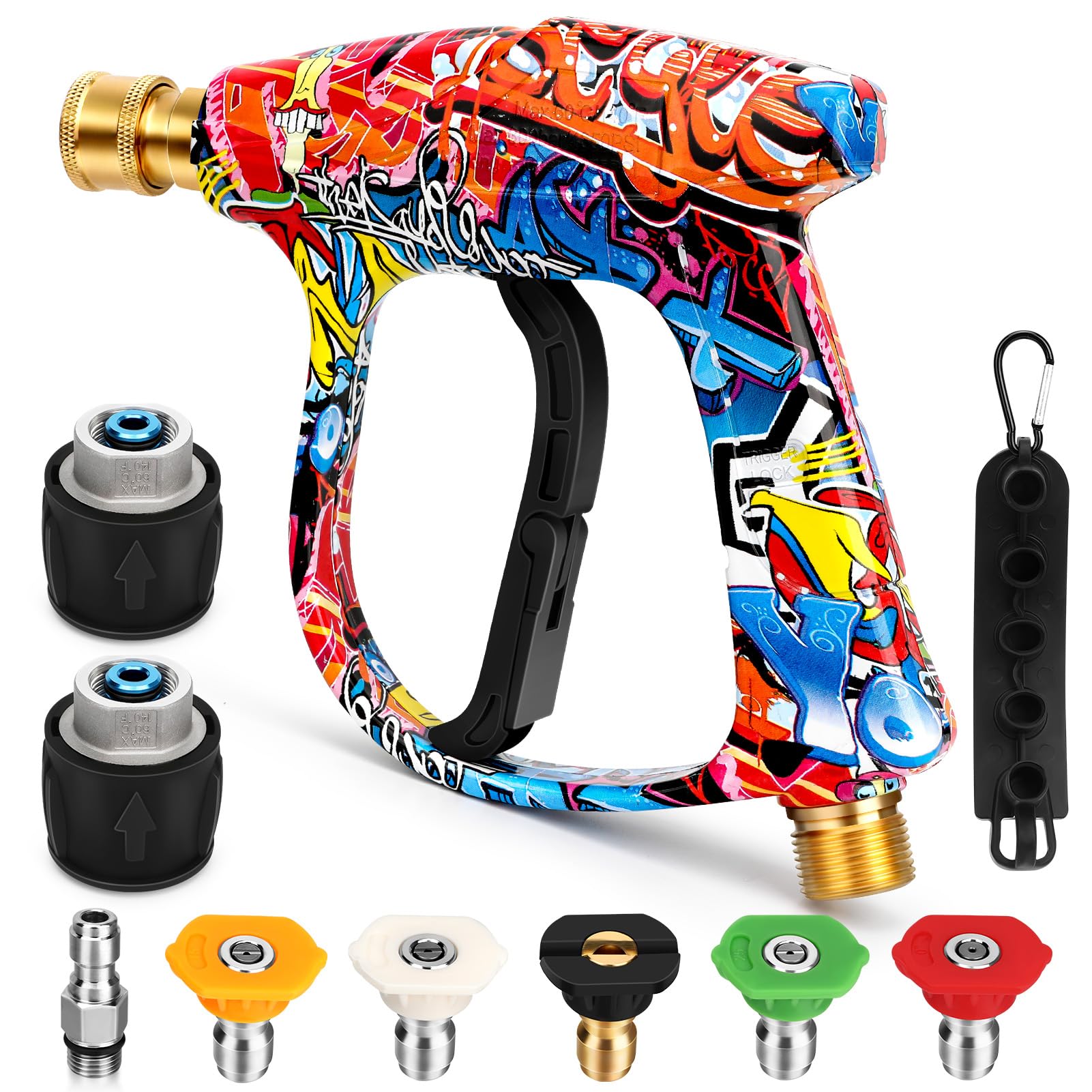 Short High Pressure Washer Gun with 5 Nozzles & 2 Hose Connectors