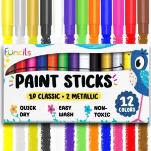 Funcils 12 Tempera Paint Sticks for Kids & Toddlers - Quick Dry